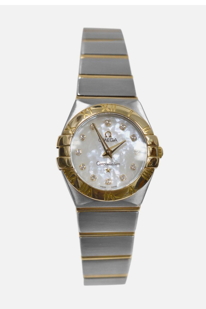 أوميغا كونستليشن ماسة MOP ١٨ قيراطًا ذهب فولاذ ٢٤ مم كوارتز