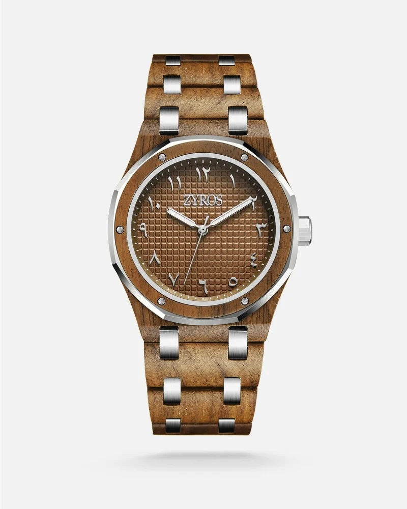 Men's watch with wooden and steel strap
