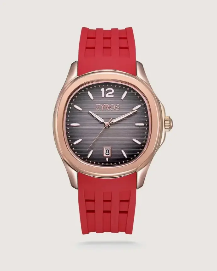 ساعة رجالية من الربل بلون أحمر