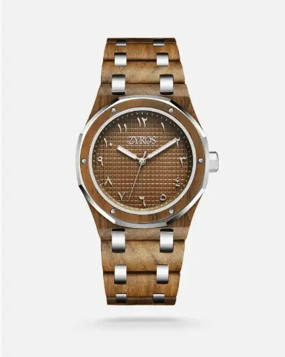 ساعة رجالية بسير خشبي و ستيل
