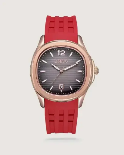 ساعة رجالية من الربل بلون أحمر